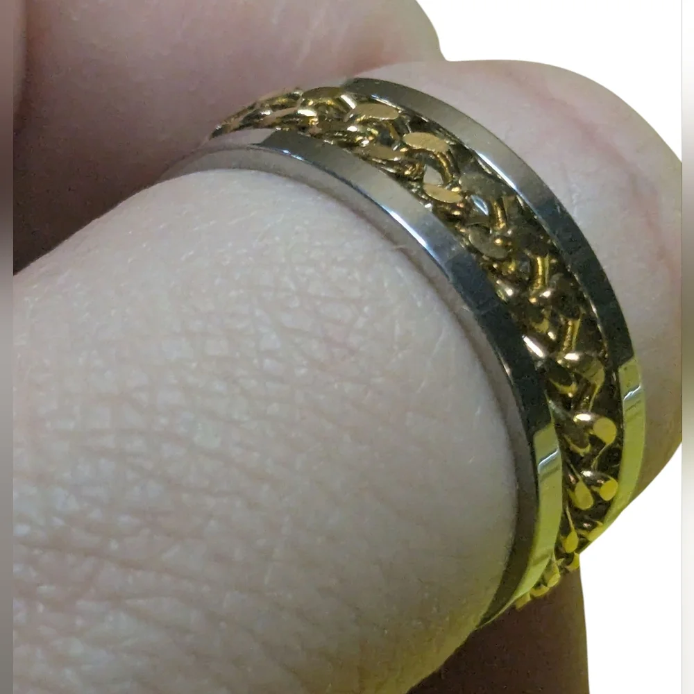 NEW Fidget Ring sz 11 Silver Gold Color Chain Spin Men Women's A-028
